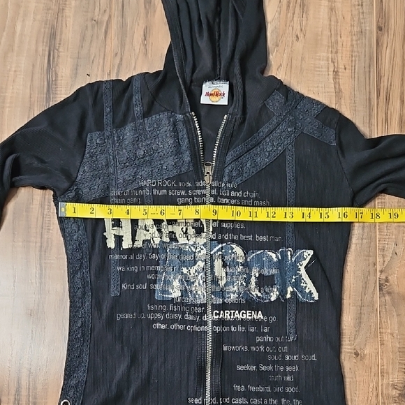 Hard Rock Cafe Black Cartagena Ribbed Longsleeve Zip Up Hooded Top - Picture 12 of 14